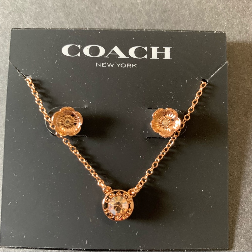 NEW Coach Earrings Necklace Set with Duster Bag